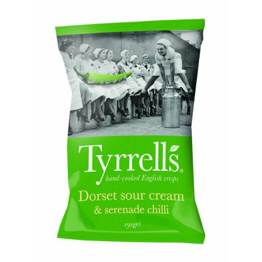 TYRRELLS CRISPS Dorset Sour Cream & Serenade       Size - 8x150g