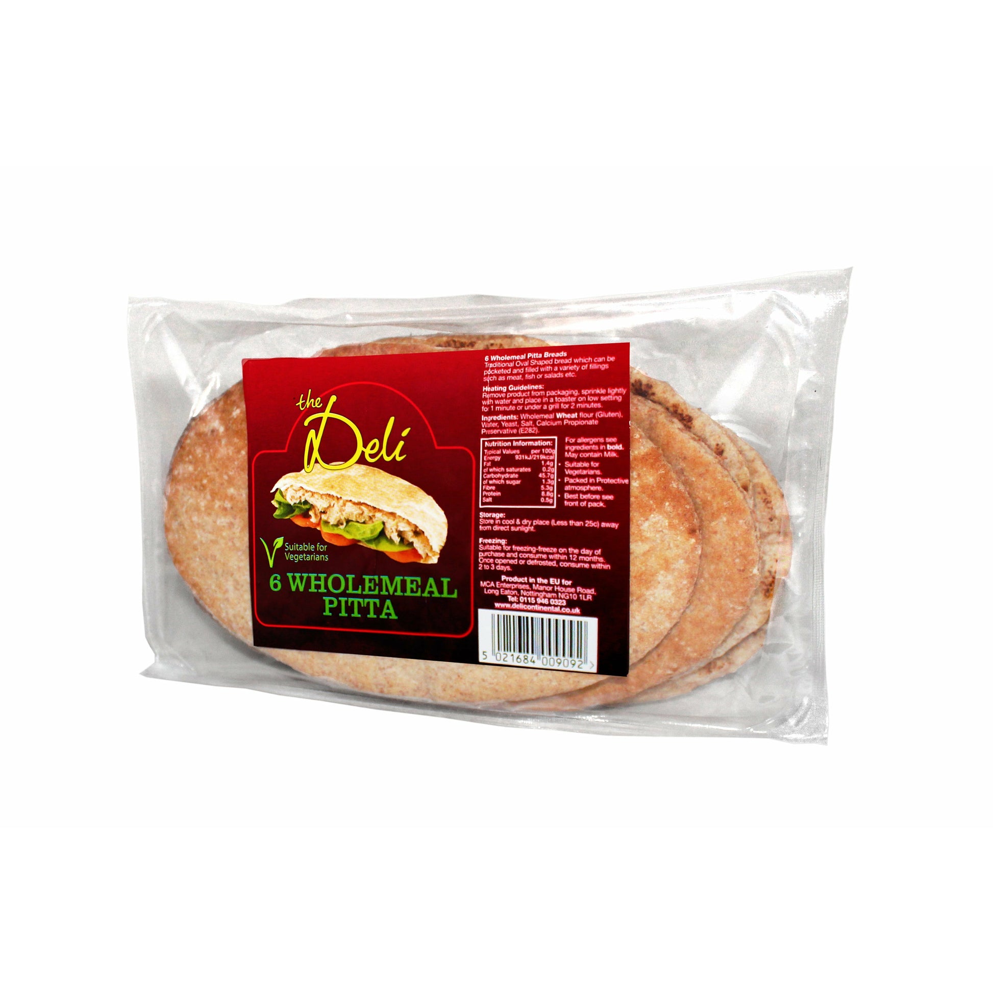 DELI CONTINENTAL Wholemeal Pitta Bread              Size - 8x6's