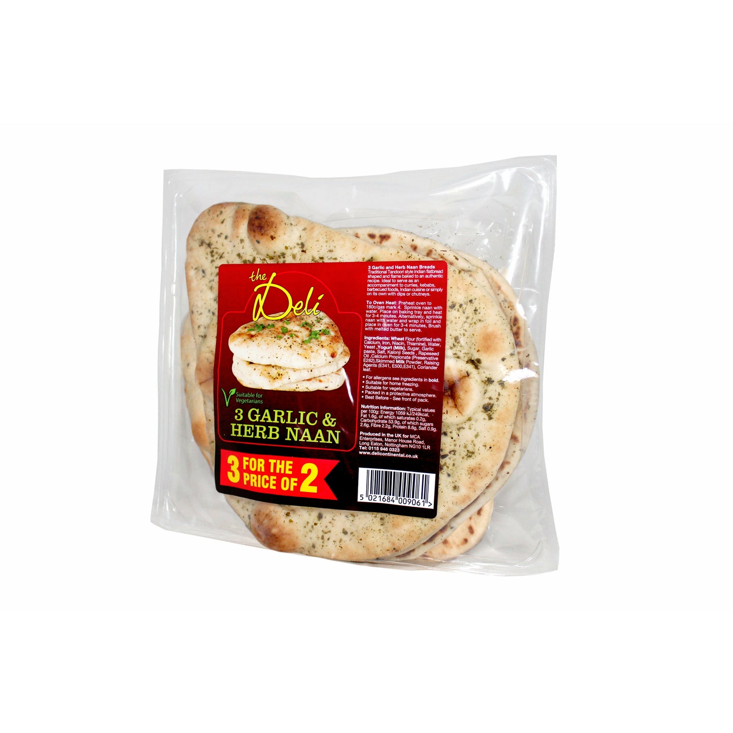 DELI CONTINENTAL Garlic & Coriander Naan Bread 3's  Size - 6x3's
